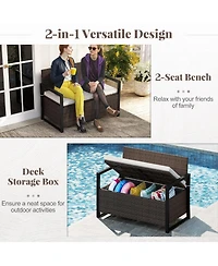 Mecale Wicker Storage Loveseat Bench with Cushion, 800-lb Weight Capacity