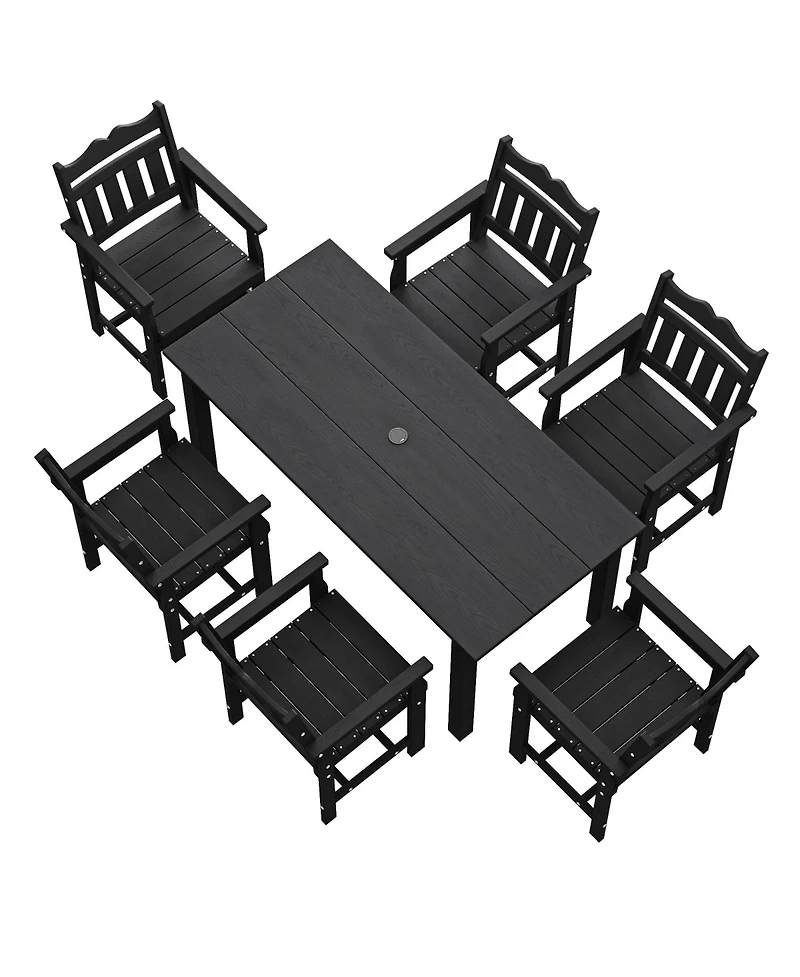 Sonkuki 7 Piece Outdoor Dining Set Rectangular Patio Table Chairs Hips Weather Resistant with Umbrella Hole