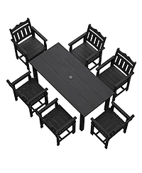Sonkuki 7 Piece Outdoor Dining Set Rectangular Patio Table Chairs Hips Weather Resistant with Umbrella Hole