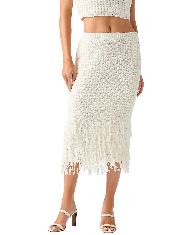 Guess Women's Remi High-Waisted Midi Fringed Sweater Skirt
