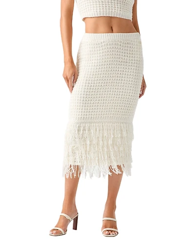 Guess Women's Remi High-Waisted Midi Fringed Sweater Skirt