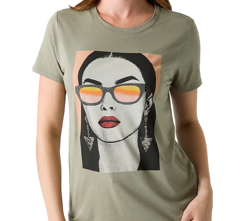 Guess Women's Sunglass Mood Easy Retro Graphic T-Shirt