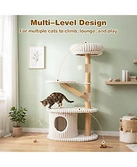 Gymax 41 Inch Tall Modern Cat Tower with Real Wood Branches Scratching Posts Cozy Bed