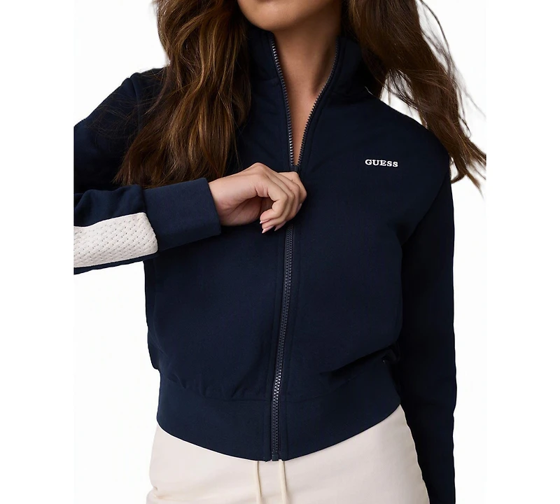 Guess Women's Phoebe Full-Zip High-Neck Cotton-Blend Sweatshirt