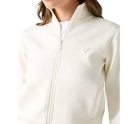 Guess Women's Calista 4G Full Zip Scuba Knit Mock Neck Sweatshirt