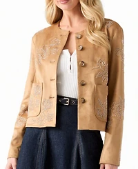 Guess Women's Oceane Faux-Suede Floral-Embroidered Jacket