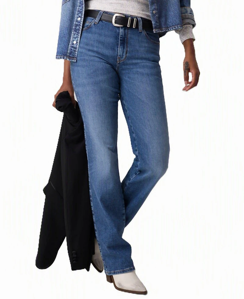 Guess Women's Straight Mid-Rise Straight-Leg Stretch Denim Jeans