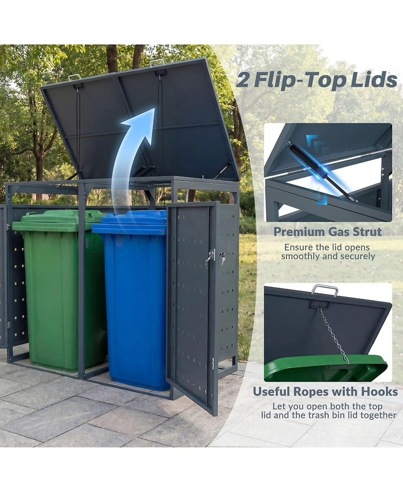 Mecale Double Trash Can Enclosure, Storage Shed for 32-64 Gal Bins