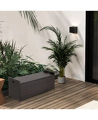 Mecale 34-Gallon Rattan Storage Bench, Seat Cushion, Zippered Liner