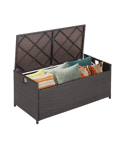 Mecale 34-Gallon Rattan Storage Bench, Seat Cushion, Zippered Liner