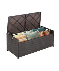 Mecale 34-Gallon Rattan Storage Bench, Seat Cushion, Zippered Liner