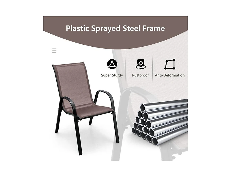 Lucky One Set of 4 Stackable Patio Dining Chairs with Armrests and Breathable Fabric