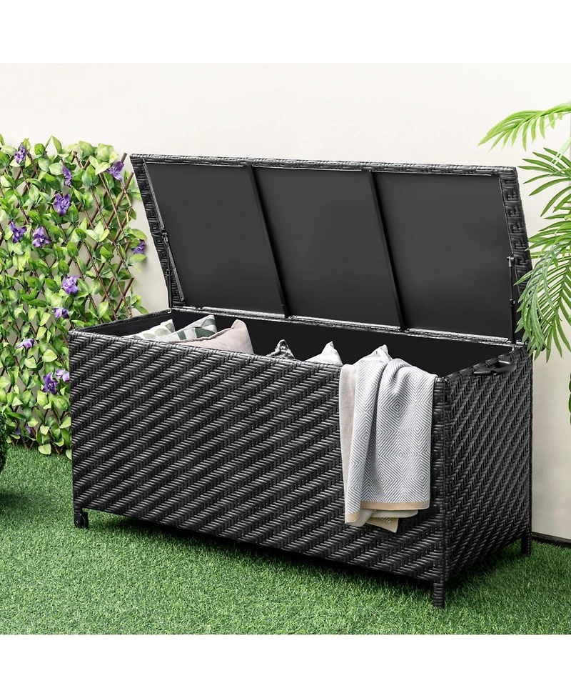 Mecale 85-Gallon Wicker Deck Box with Zip-Out Liner, Patio Storage Table