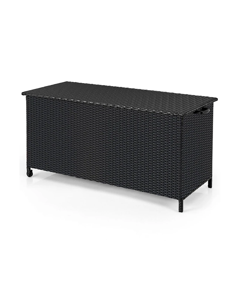 Mecale 85-Gallon Indoor Outdoor Storage Box, Rolling Wicker Deck Chest