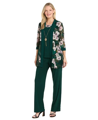R & M Richards Women's Floral-Print Mesh Wide-Leg Jacket, Cami and Pants Set