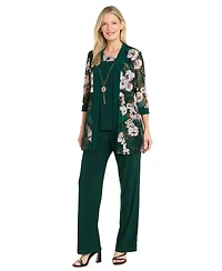 R & M Richards Women's Floral-Print Mesh Wide-Leg Jacket, Cami and Pants Set