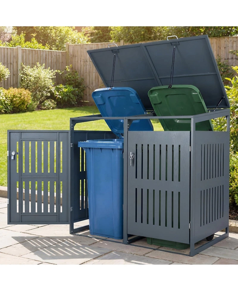 Mecale Outdoor Trash Can Storage Shed for 2 Bins with Gas Strut Lids