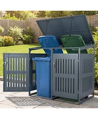 Mecale Outdoor Trash Can Storage Shed for 2 Bins with Gas Strut Lids
