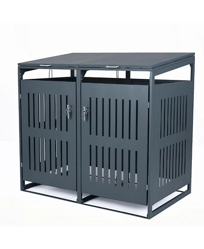 Mecale Outdoor Trash Can Storage Shed for 2 Bins with Gas Strut Lids