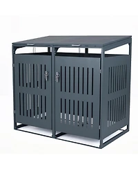 Mecale Outdoor Trash Can Storage Shed for 2 Bins with Gas Strut Lids