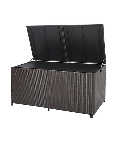 Mecale 175-Gallon Wicker Deck Box on Wheels with Zippered Liner