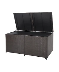 Mecale 175-Gallon Wicker Deck Box on Wheels with Zippered Liner