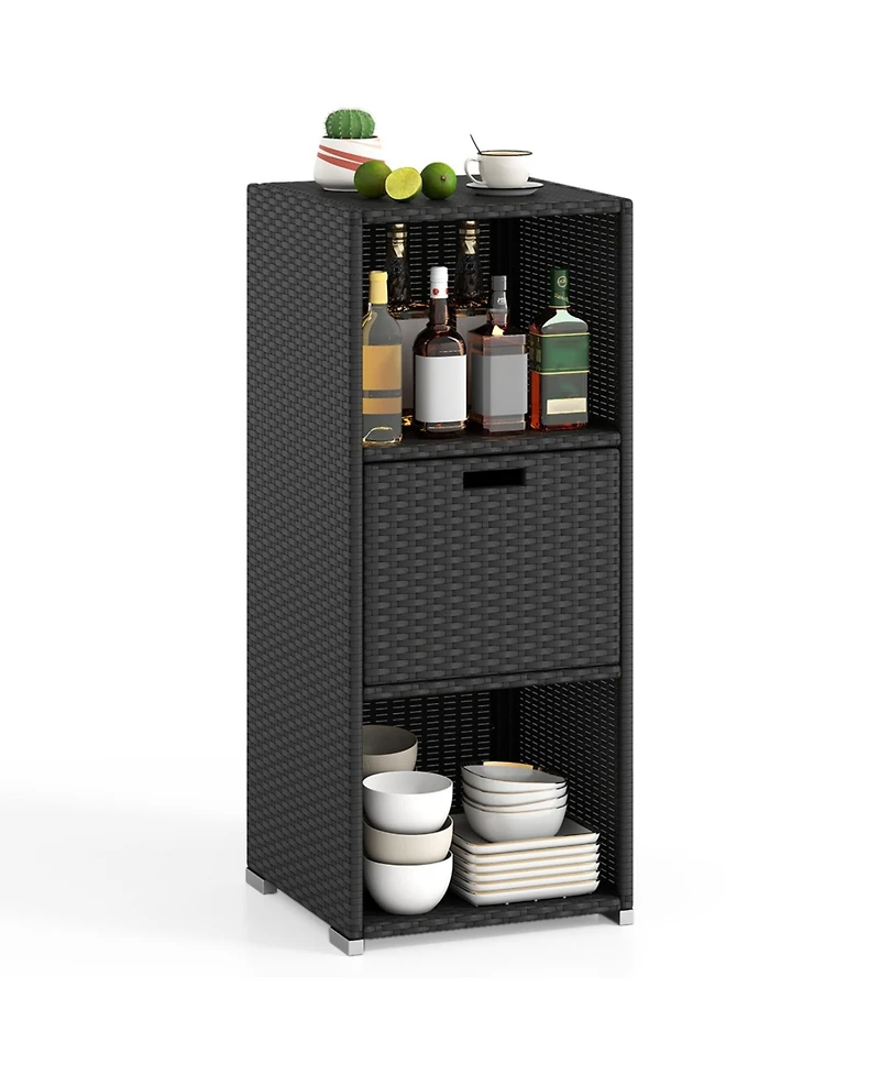Mecale Outdoor Wicker Storage Tower, 43.5 Tall, with Removable Drawer