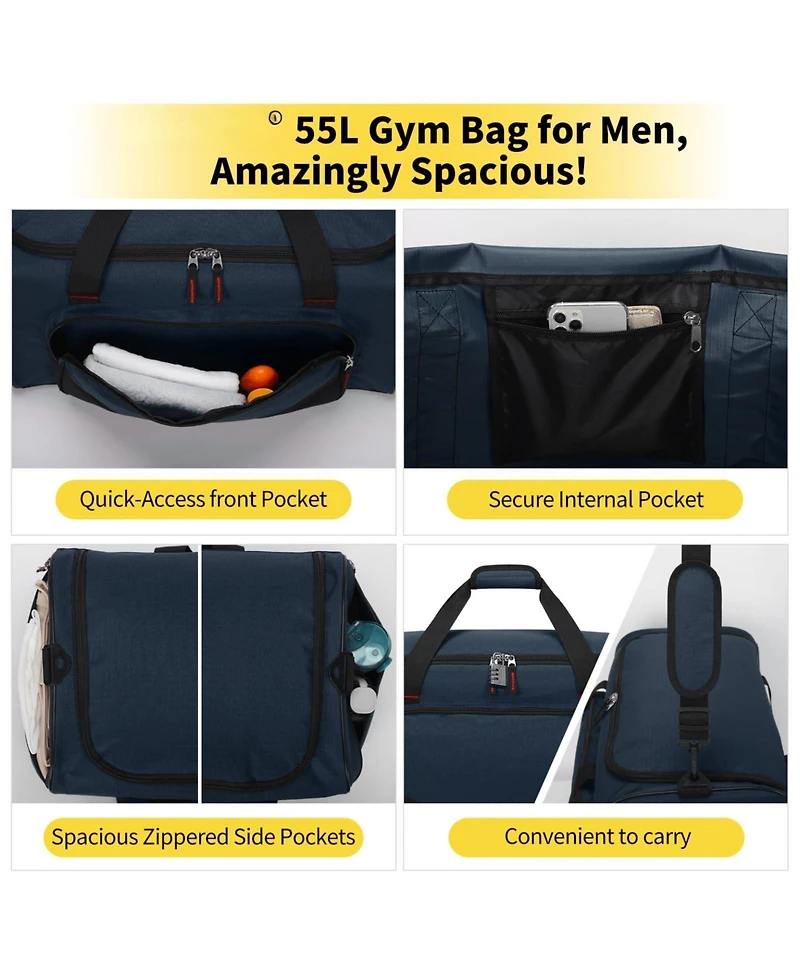 Aronkl 55L Large Heavy-Duty Sports Duffle Bag with Multi Compartments for Hiking, Camping Gear Storage and Intensive Outdoor Workout
