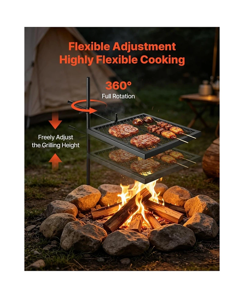 Sugift 16 In Swivel Campfire Grill Grate with 360 Degree Height Adjustable Steel Arm and Carry Bag