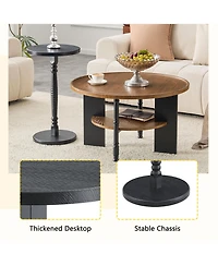 Rainsken 2-Piece Round Coffee Table and Side Table Set - 31.5" Retro Center Table with Open Storage Shelf and 15" Side Table for Living Room, Office