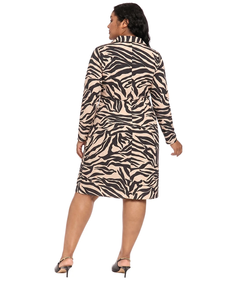 London Times Plus Long-Sleeve Wrap Midi Dress
