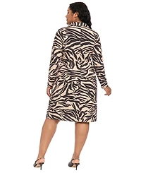 London Times Plus Long-Sleeve Wrap Midi Dress