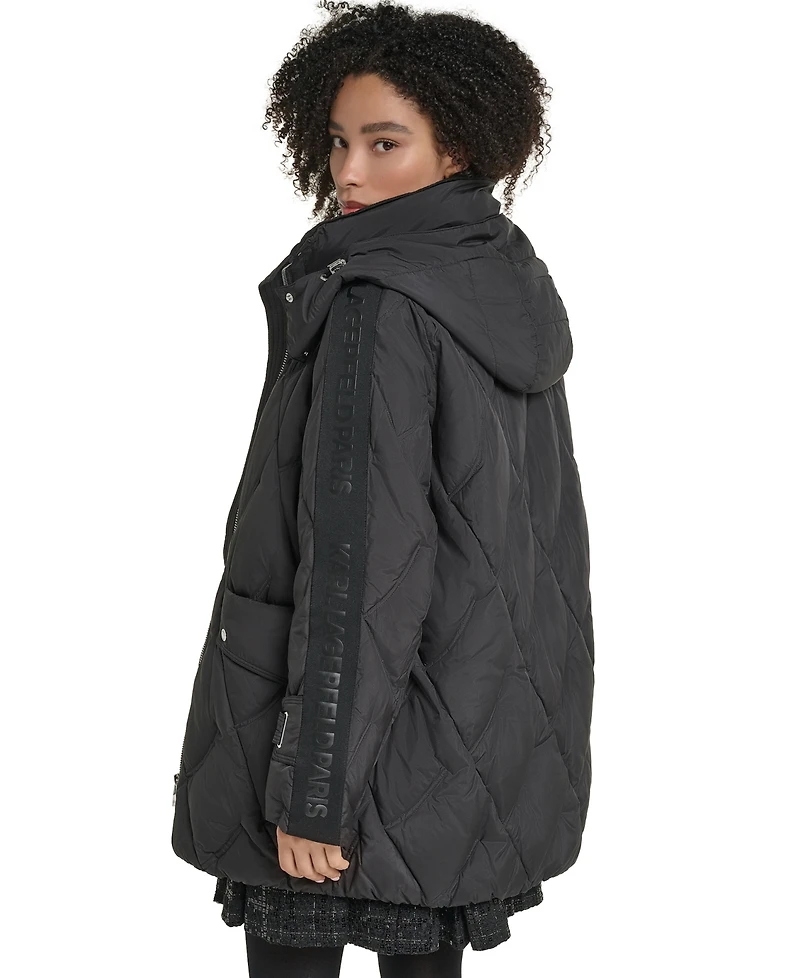 Karl Lagerfeld Paris Women's Hooded A-Line Puffer Coat