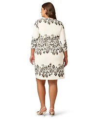 Adrianna Papell Plus Floral-Print 3/4-Sleeve Sheath Dress