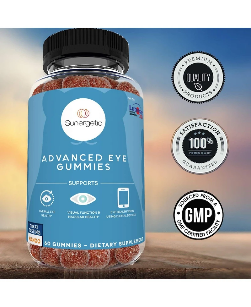 Sunergetic Eye Support Gummies with Lutein and Zeaxanthin Mango Flavor 60 Gummies