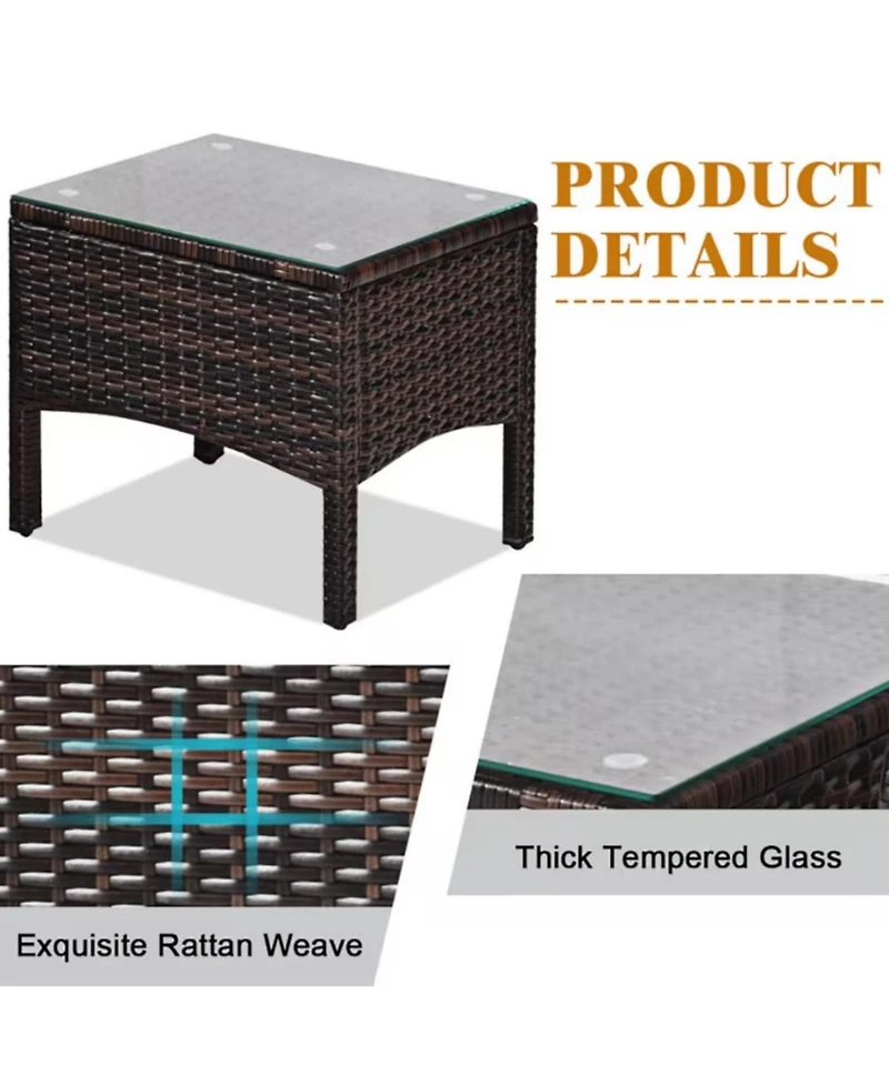 Yiortwo 3-Piece Patio Pe Wicker Furniture Set with Cushions and Glass Table