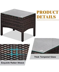 Yiortwo 3-Piece Patio Pe Wicker Furniture Set with Cushions and Glass Table
