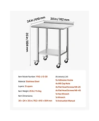Sugift 24 x 30 In Mobile Stainless Steel Work Table with Wheels and Backsplash for Kitchen Prep