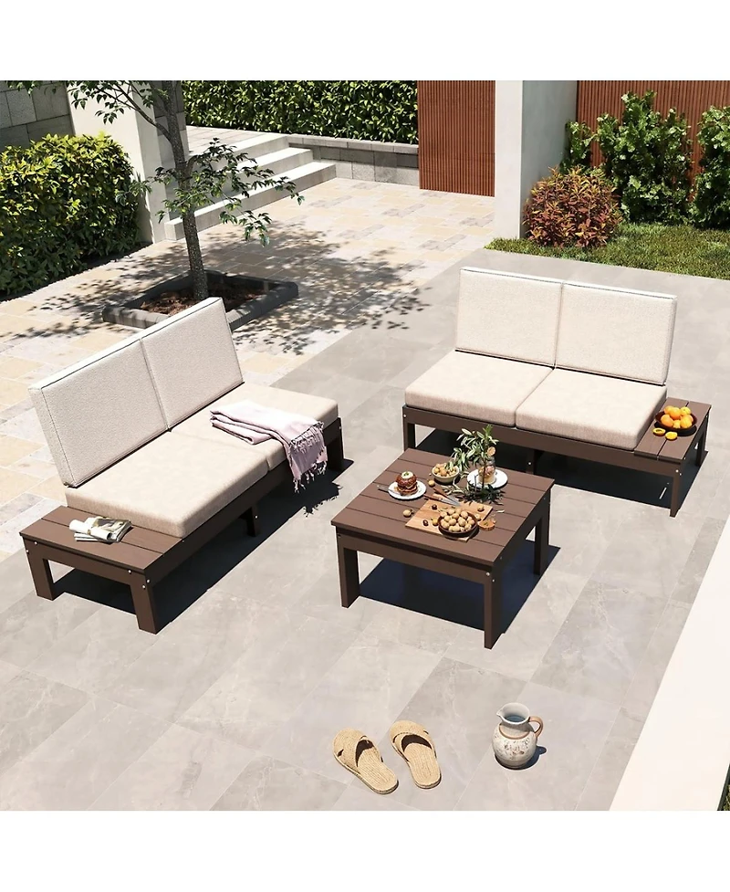 Asagikoiai 3-Piece Patio Conversation Set, Hdpe Sectional Sofa and Coffee Table for Deck