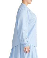 Universal Standard Plus Frances Linen-Blend Embroidered Relaxed-Fit Blouse