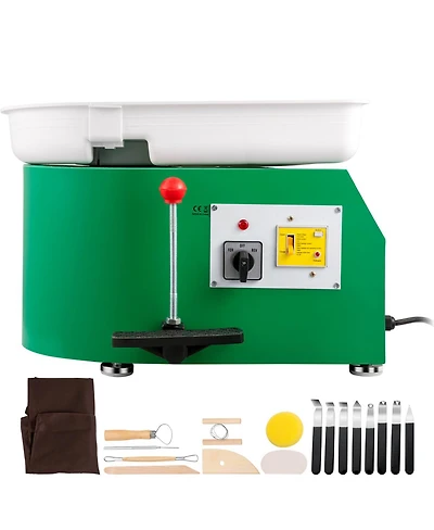 Yobtop Pottery Wheel for Ceramic Work Clay Art Diy 350W Electric Pottery Forming Machine, Adjustable Feet Lever Pedal, Clay Tool with Tray, 18 Piece