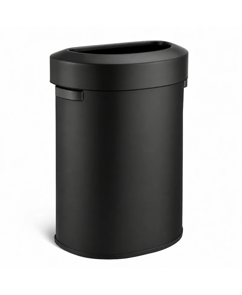 Home Zone Living 18 Gallon Stainless Steel Open Top Trash Can with Semi-Round Flat Back, Black, 68 Liters