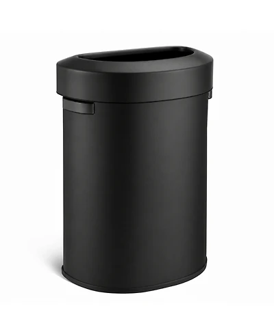 Home Zone Living 18 Gallon Stainless Steel Open Top Trash Can with Semi-Round Flat Back, Black, 68 Liters