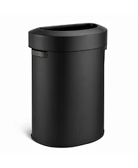 Home Zone Living 18 Gallon Stainless Steel Open Top Trash Can with Semi-Round Flat Back, Black, 68 Liters