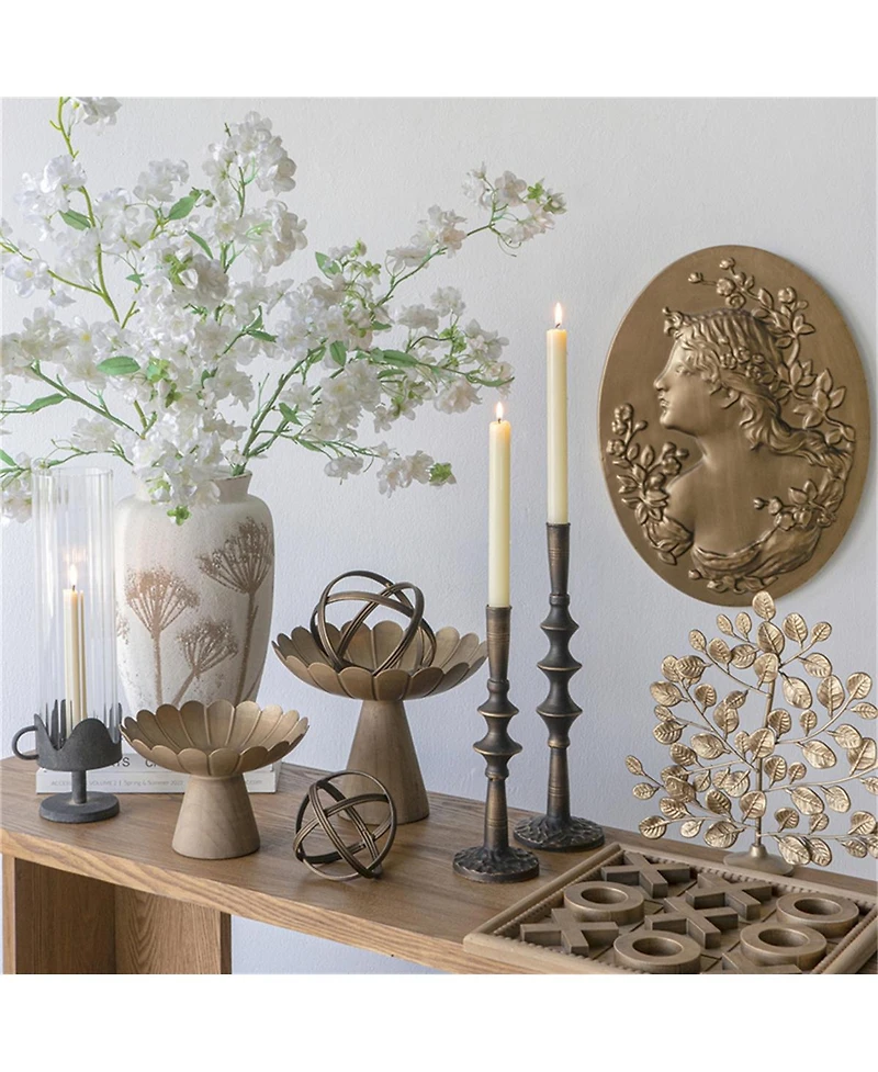 Yobtop Iron Candle Holders Set of 2 - Sculptural Victorian Taper Candlesticks, Durable 100% Cast Iron,Textured Finish with Tiered Design.