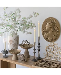 Yobtop Iron Candle Holders Set of 2 - Sculptural Victorian Taper Candlesticks, Durable 100% Cast Iron,Textured Finish with Tiered Design.
