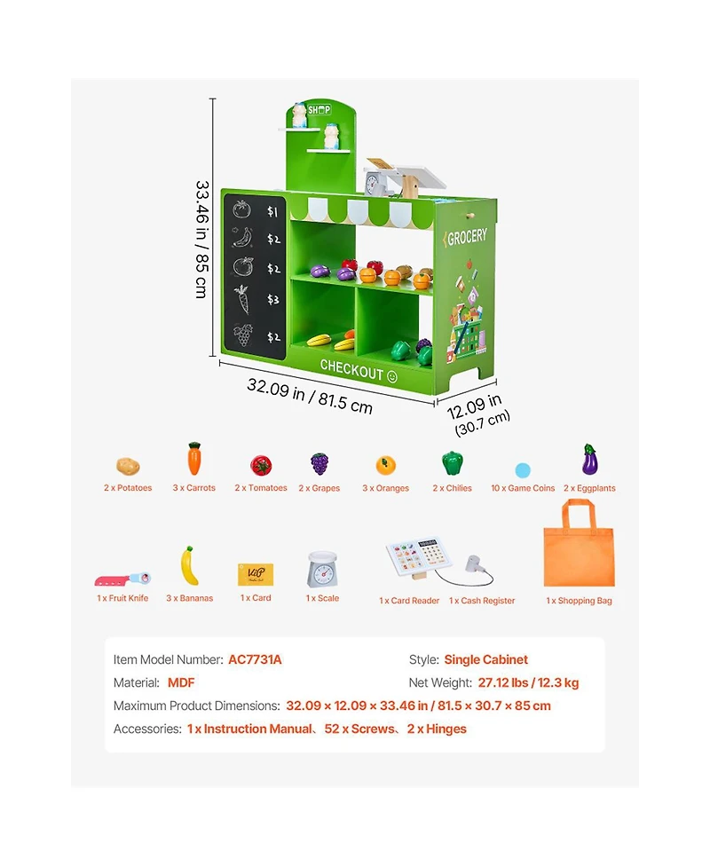 Yobtop Kids Grocery Store Playset - 35 Accessories, Moving Conveyor Belt, Scanner and Card Reader, Pretend Play Toy for Kids Ages 3 Plus