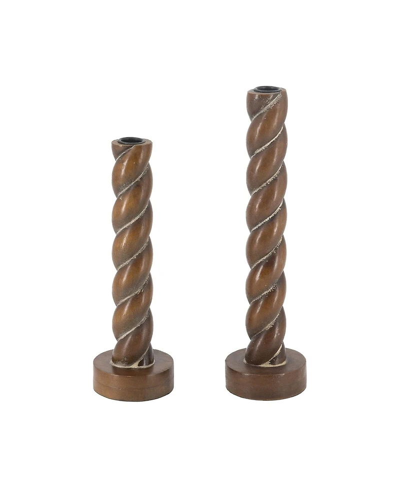 Yobtop Brown Birch Wood Candle Holders Set of 2