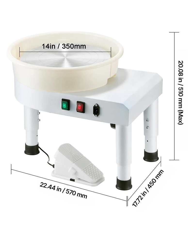 Yobtop Pottery Wheel for Home Diy - 14 in Ceramic Forming Machine, Foot Pedal Speed Control, Detachable Basin with Lift Leg, Complete Accessories