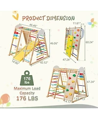 Yobtop 9-in-1 Foldable Wooden Climbing Frame with Slide, 176 lbs Capacity, Ages 3+